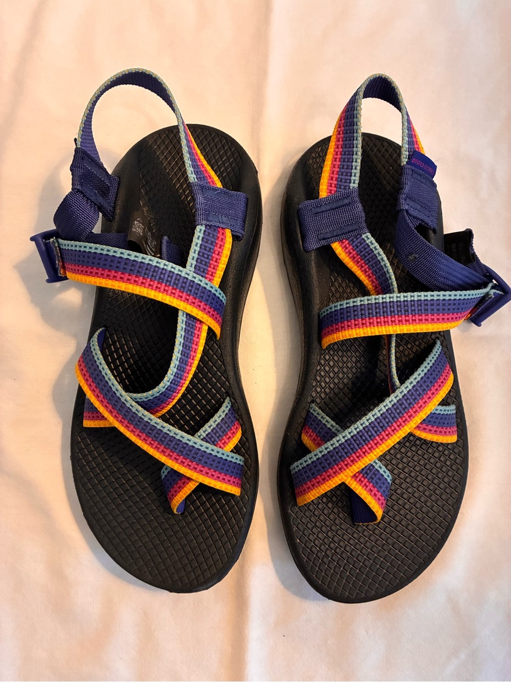 Chaco Rainbow Strap Sandals - Midnight Blue footbed with Multicolor Webbing